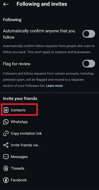 choose “contacts.”