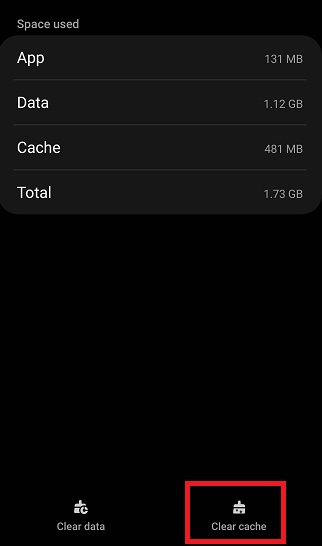 To empty the data cache, tap "Clear Cache".