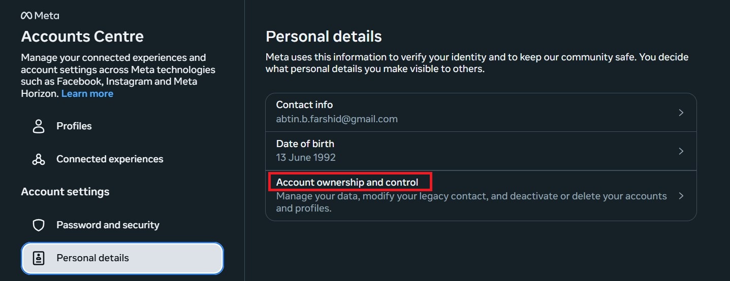 click on “Account ownership and control.”