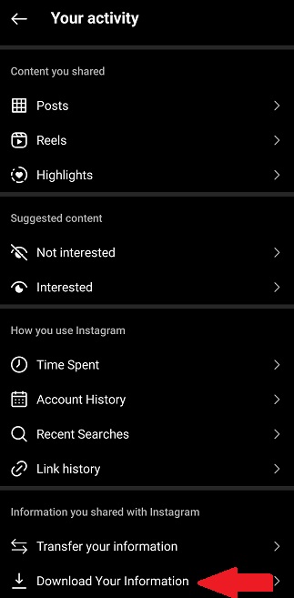 Scroll down to “Data Download” and tap it.