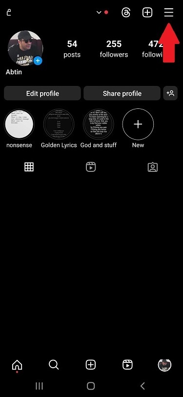 Open ‘Menu’ by choosing the three dots at the top corner of your screen.