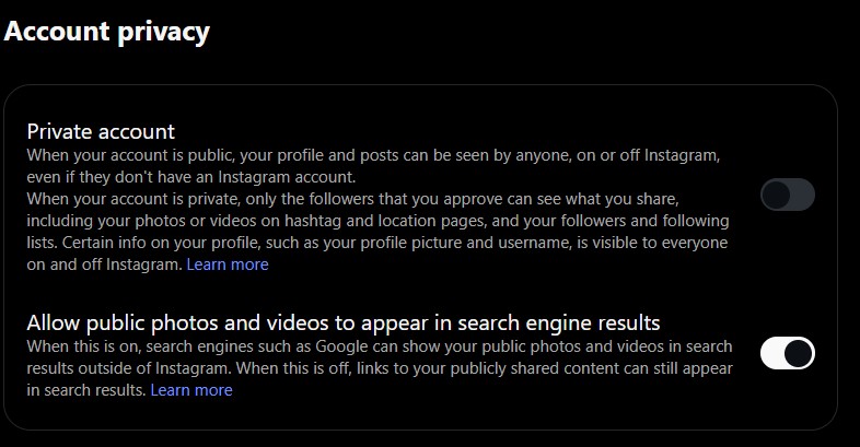 toggle the private account option.