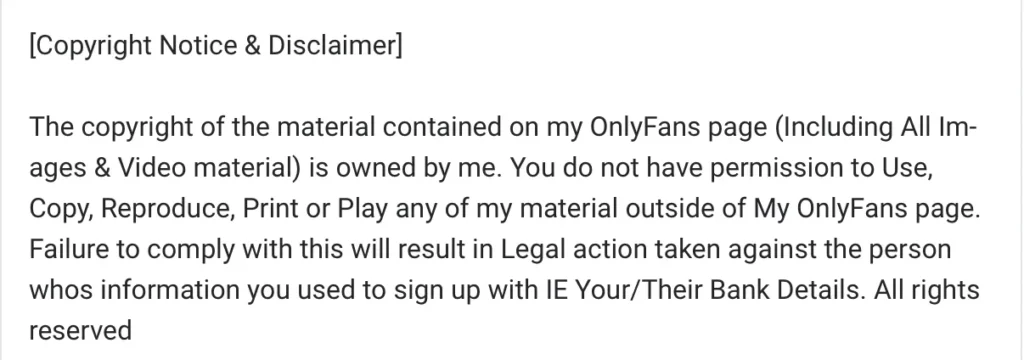 OnlyFans copyright disclaimer