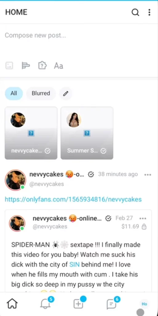 A screenshot of OnlyFans' Homepage after logging in