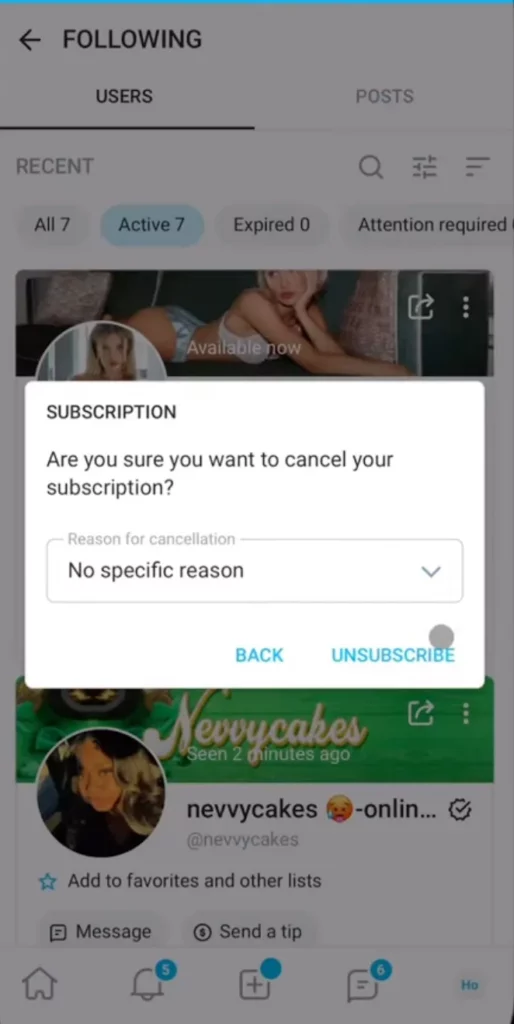 Tap the Unsusbcribe on the creator's profile
