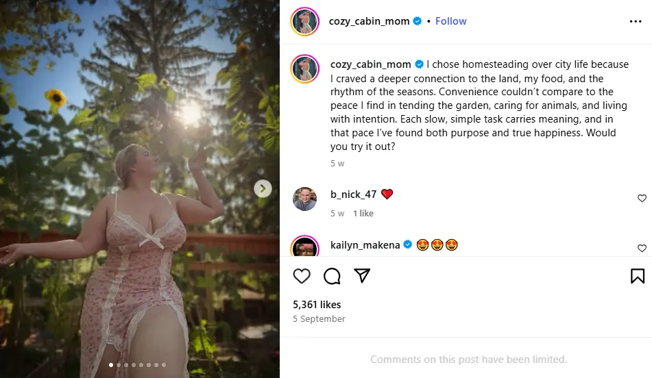 Cozy Cabin Mom Instagram page