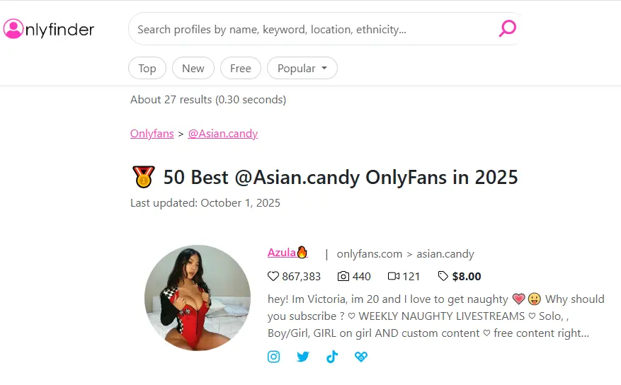 searching for Asian onlyfans on OnlyFinder