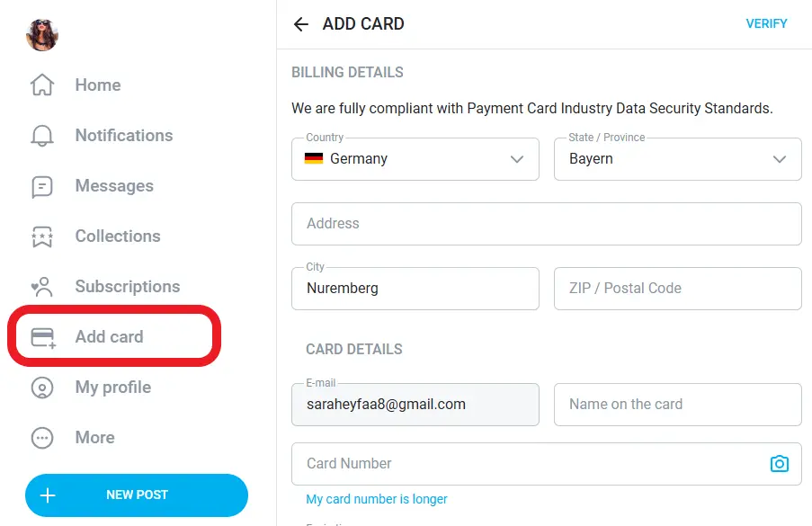 adding your bank account on onlyfans