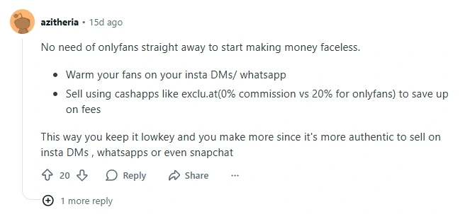 A Redditor using whatsapp to promote OnlyFans