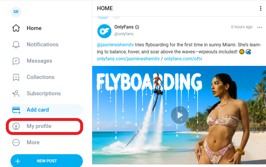 tapping My Profile in deleting an account on OF