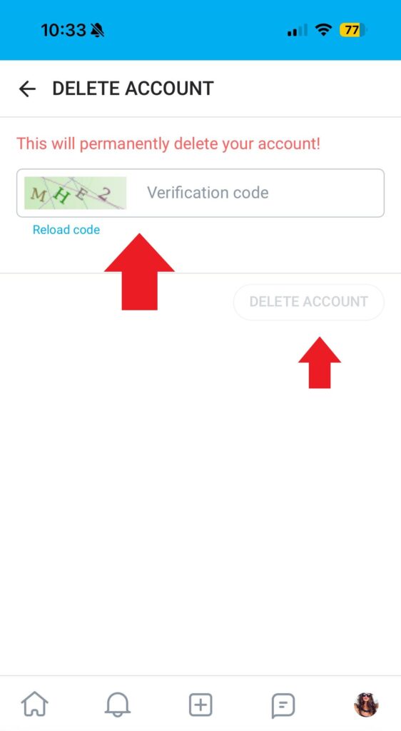 entering verification code to delete onlyfans account on iphone