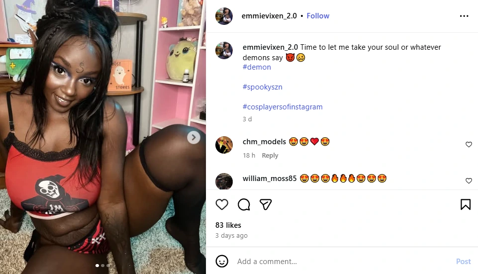 Emmie vixen account on Instagram