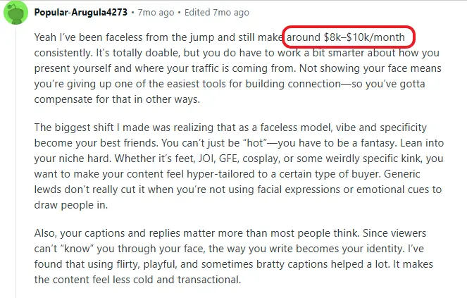 how much to make from a faceless OnlyFans account