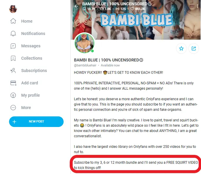 Bambi blue account on OF with premium offers