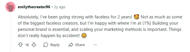 A comment on Reddit highlighting building a personal brand on OF