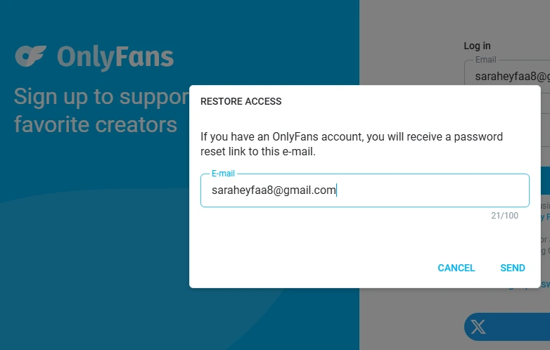 reset password on onlyfans