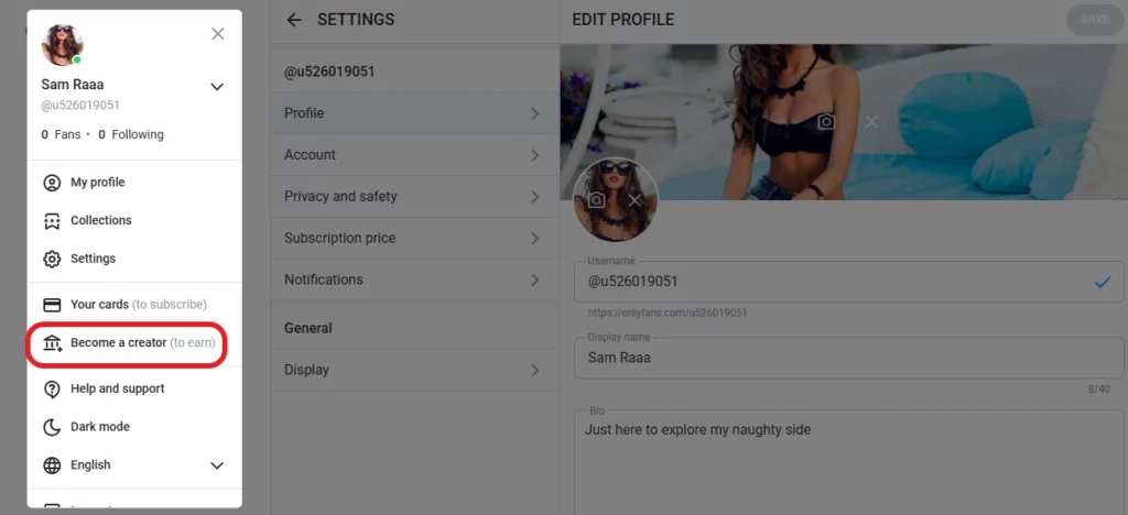 tap on 'become a creator'